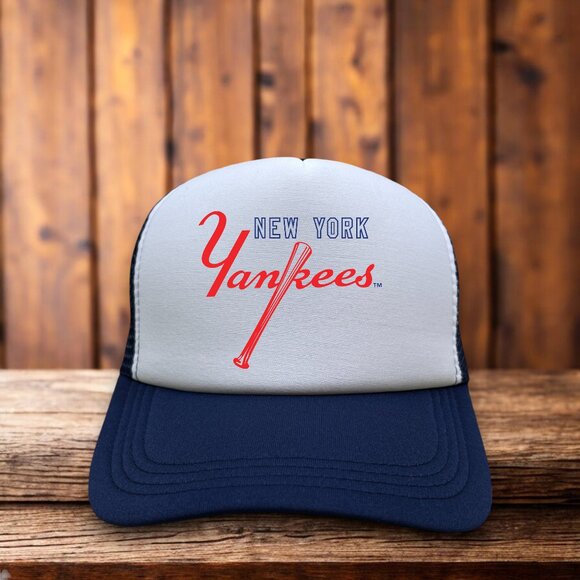 New York Yankees Mens Trucker Hat Navy Snapback Retro Throwback Logo Baseball - Picture 1 of 4